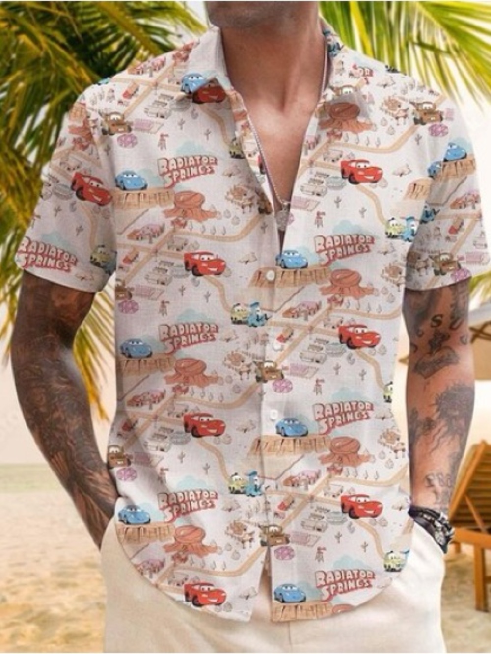 Disney Boxlunch Radiator Springs Graphic Short-Sleeve Shirt - White Multi Size L